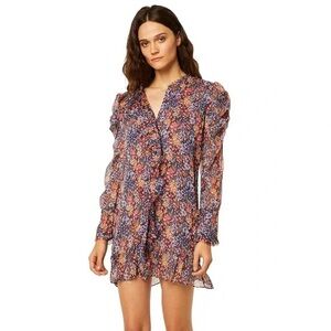 MISA (XS) Halima Floral Ruffle Mini Dress- Longsleeve REVOLVE, Sheer